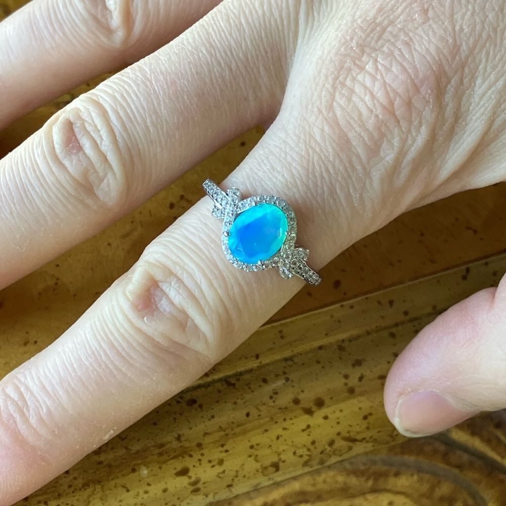 Blue Ethiopian Opal Sterling Silver Ring Size 9.75 - Picture 4 of 9